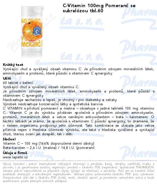 C-Vitamin 100mg PomeranÄŤ se sukralĂłzou tbl.60