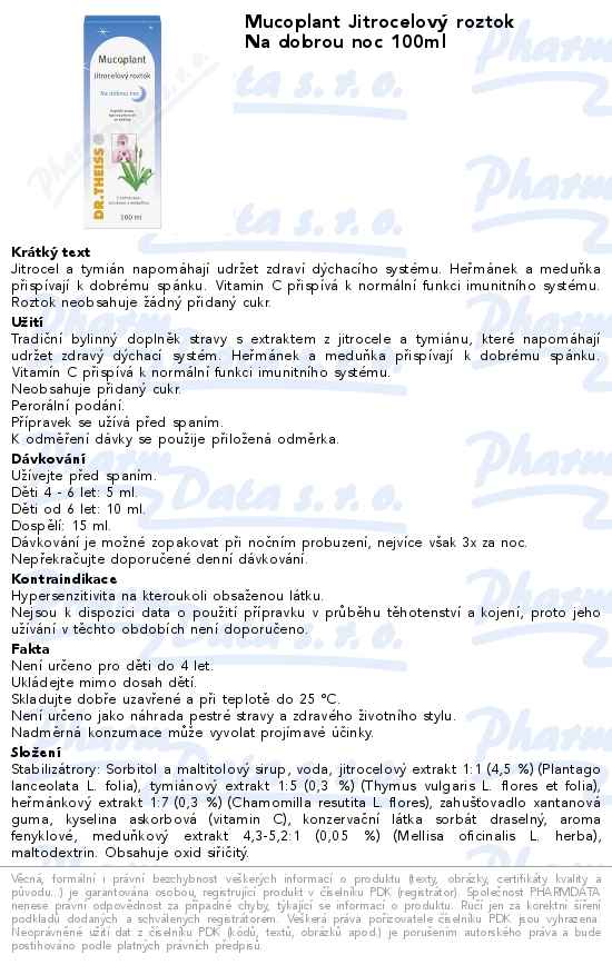 Mucoplant JitrocelovĂ˝ roztok Na dobrou noc 100ml