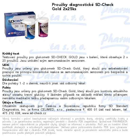 ProuĹľky diagnostickĂ© SD-Check Gold 2x25ks