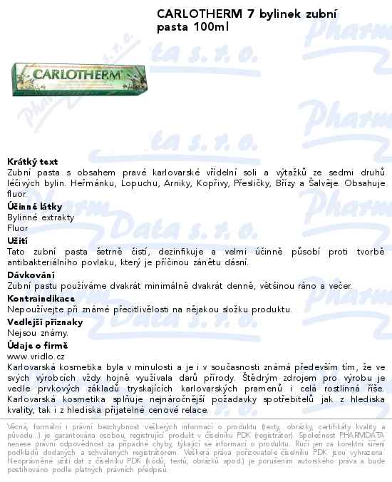 CARLOTHERM 7 bylinek zubnĂ­ pasta 100ml