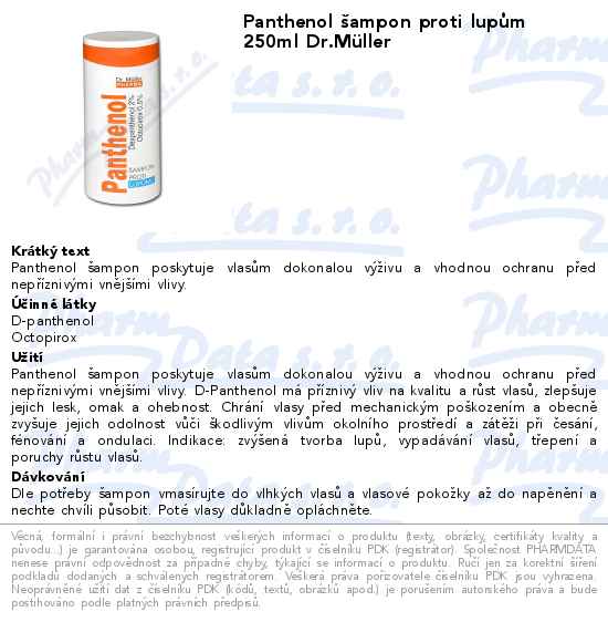 Panthenol Ĺˇampon proti lupĹŻm 250ml Dr.MĂĽller