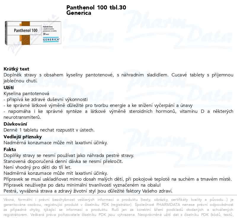 Panthenol 100 tbl.30 Generica