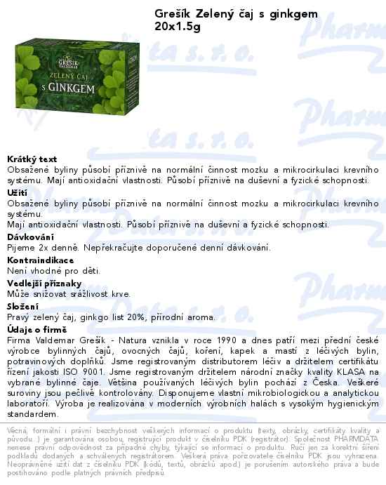 GreĹˇĂ­k ZelenĂ˝ ÄŤaj s ginkgem 20x1.5g