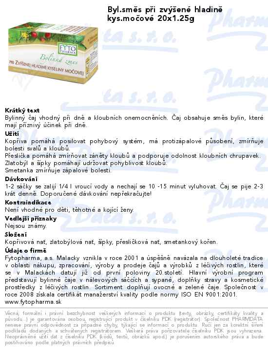 Byl.smÄ›s pĹ™i zvĂ˝ĹˇenĂ© hladinÄ› kys.moÄŤovĂ© 20x1.25g
