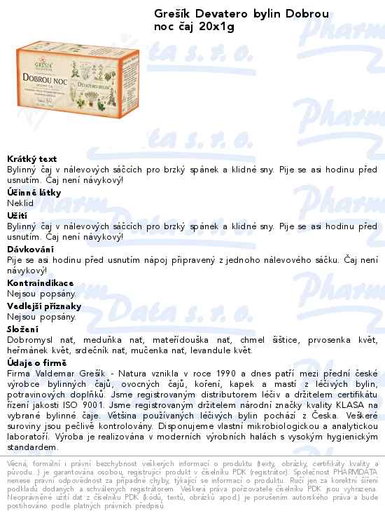 GreĹˇĂ­k Devatero bylin Dobrou noc ÄŤaj 20x1g