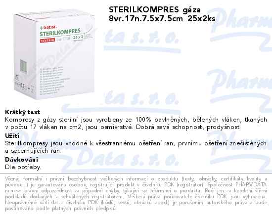 STERILKOMPRES gĂˇza 8vr.17n.7.5x7.5cm 25x2ks