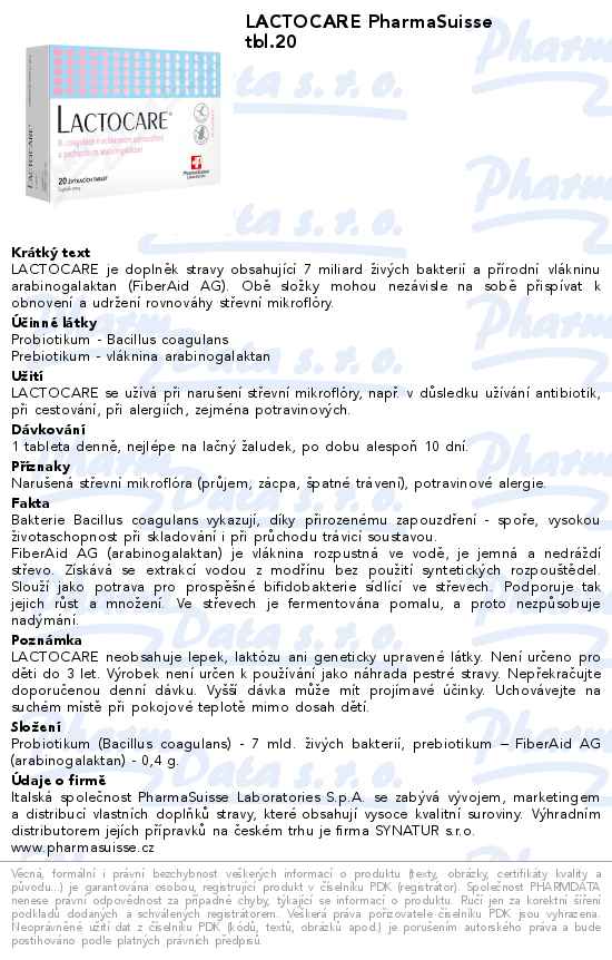 LACTOCARE PharmaSuisse tbl.20