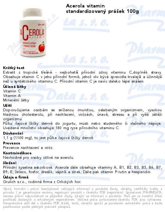 Acerola vitamin standardizovanĂ˝ prĂˇĹˇek 100g