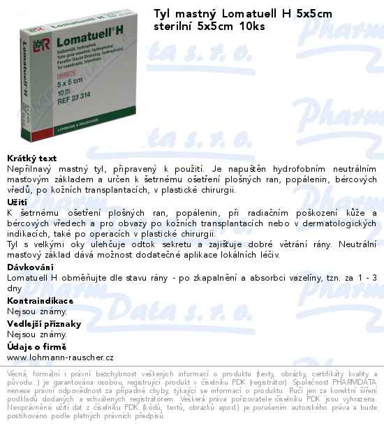 Tyl mastnĂ˝ Lomatuell H 5x5cm sterilnĂ­ 5x5cm 10ks