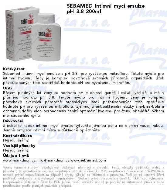 SEBAMED IntimnĂ­ mycĂ­ emulze pH 3.8 200ml