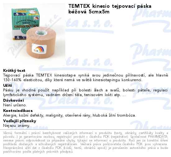 TEMTEX kinesio tejpovacĂ­ pĂˇska bĂ©ĹľovĂˇ 5cmx5m
