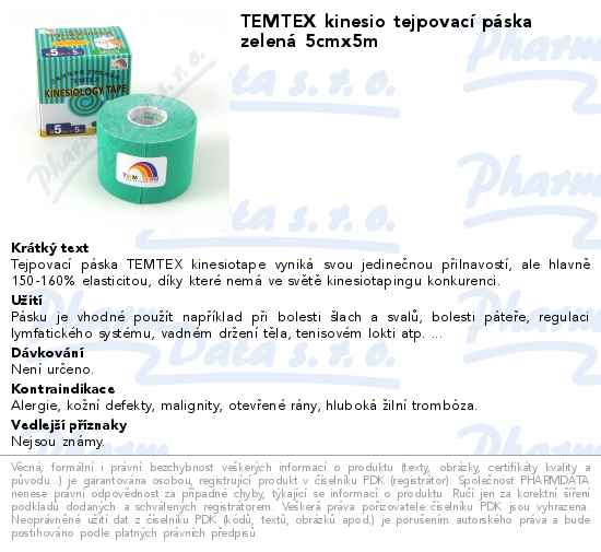 TEMTEX kinesio tejpovacĂ­ pĂˇska zelenĂˇ 5cmx5m