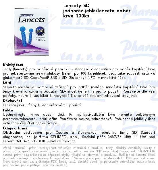 Lancety SD jednorĂˇz.jehla/lanceta odbÄ›r krve 100ks