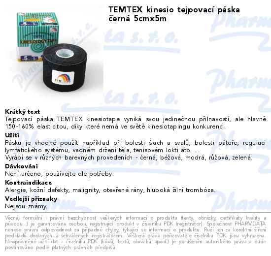 TEMTEX kinesio tejpovacĂ­ pĂˇska ÄŤernĂˇ 5cmx5m