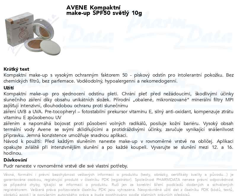 AVENE KompaktnĂ­ make-up SPF50 svÄ›tlĂ˝ 10g