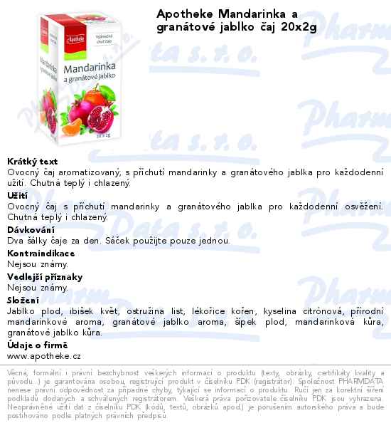 Apotheke Mandarinka a granĂˇtovĂ© jablko ÄŤaj 20x2g