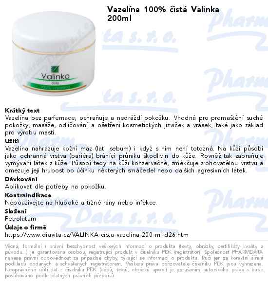 VazelĂ­na 100% ÄŤistĂˇ Valinka 200ml