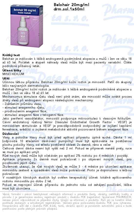 Belohair 20mg/ml drm.sol.1x60ml