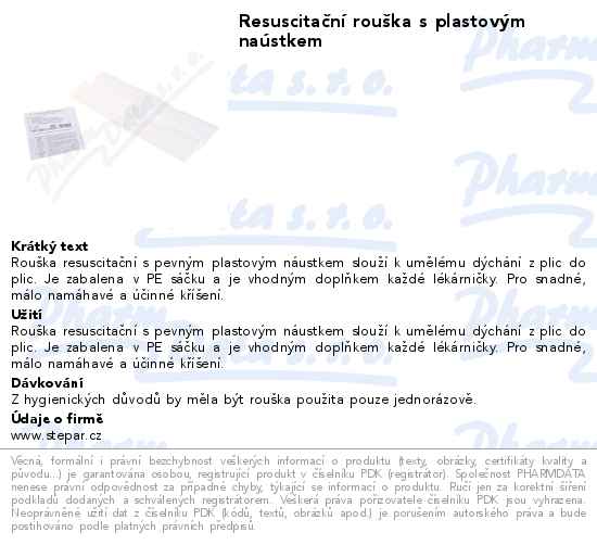 ResuscitaÄŤnĂ­ rouĹˇka s plastovĂ˝m naĂşstkem