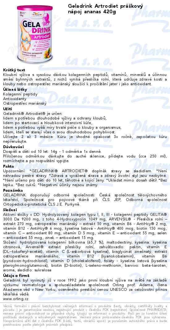 Geladrink Artrodiet prĂˇĹˇkovĂ˝ nĂˇpoj ananas 420g