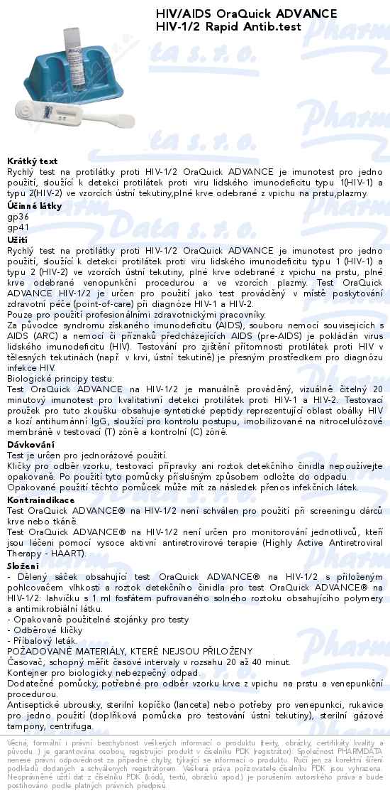 HIV/AIDS OraQuick ADVANCE HIV-1/2 Rapid Antib.test