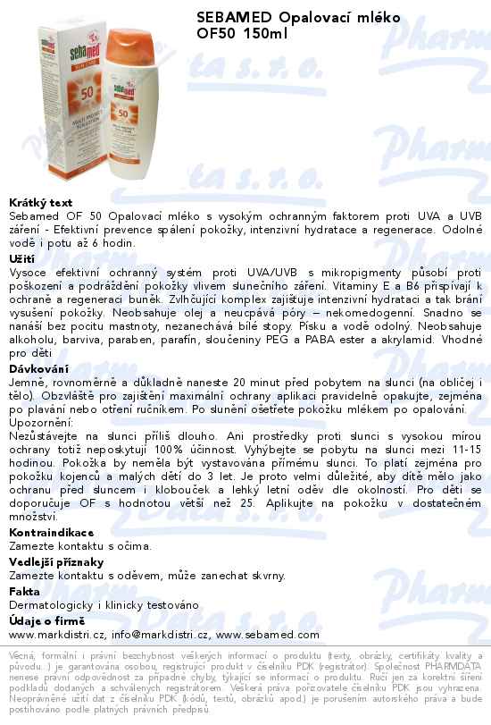 SEBAMED OpalovacĂ­ mlĂ©ko OF50 150ml