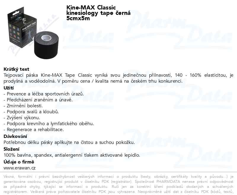 Kine-MAX Classic kinesiology tape ÄŤernĂˇ 5cmx5m