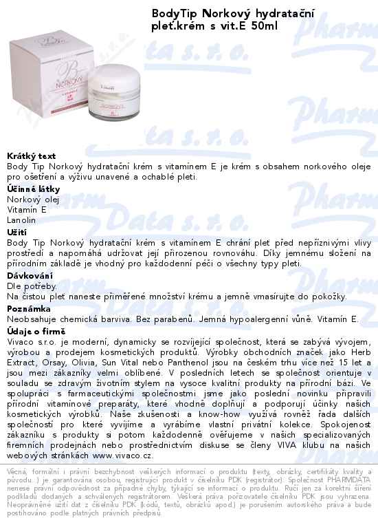 BodyTip NorkovĂ˝ hydrataÄŤnĂ­ pleĹĄ.krĂ©m s vit.E 50ml