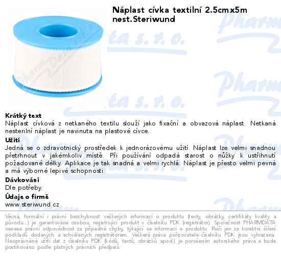 NĂˇplast cĂ­vka textilnĂ­ 2.5cmx5m nest.Steriwund