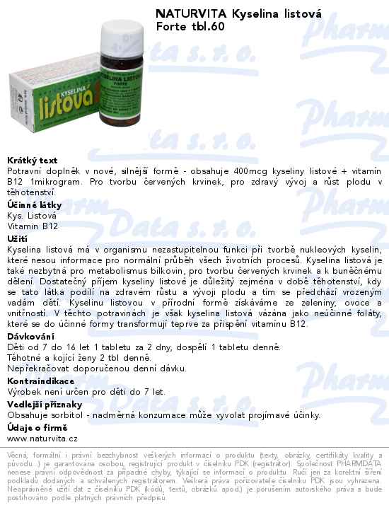 NATURVITA Kyselina listovĂˇ Forte tbl.60