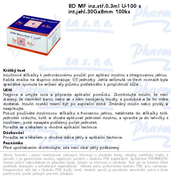 Inzulin.stĹ™Ă­kaÄŤky BD 0.3mlx8mm DEMI U-100 100ks