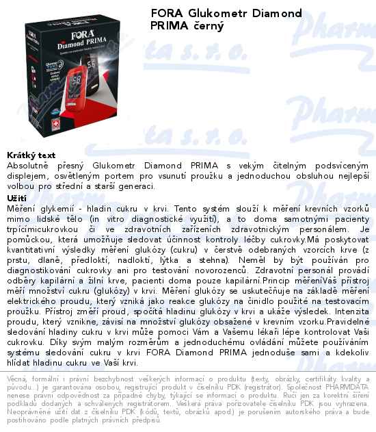 FORA Glukometr Diamond PRIMA ÄŤernĂ˝