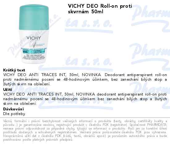 VICHY DEO Roll-on proti skvrnĂˇm 50ml