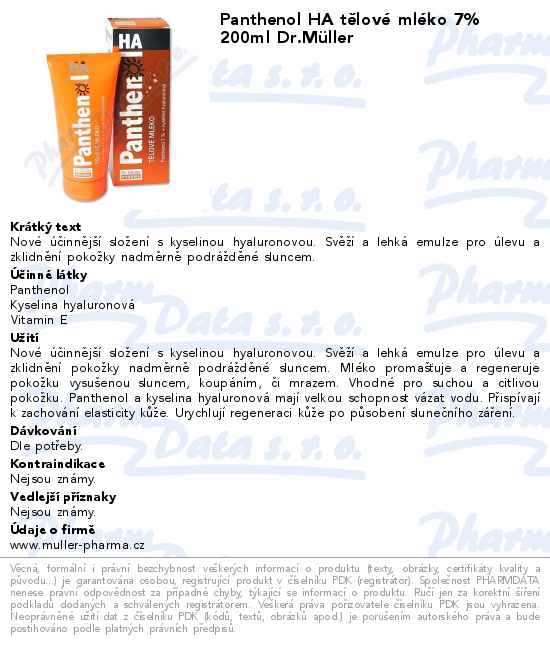 Panthenol HA tÄ›lovĂ© mlĂ©ko 7% 200ml Dr.MĂĽller