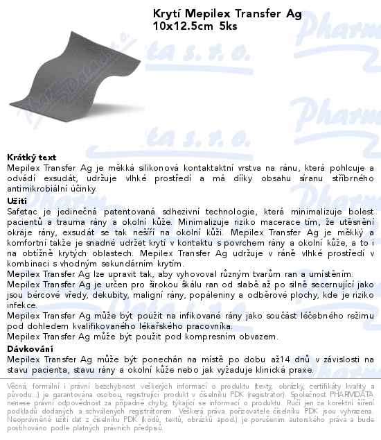 KrytĂ­ Mepilex Transfer Ag 10x12.5cm 5ks