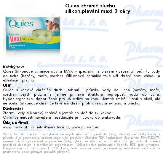 Quies chrĂˇniÄŤ sluchu silikon.plavĂˇnĂ­ maxi 3 pĂˇry