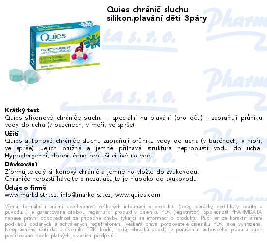 Quies chrĂˇniÄŤ sluchu silikon.plavĂˇnĂ­ dÄ›ti 3pĂˇry