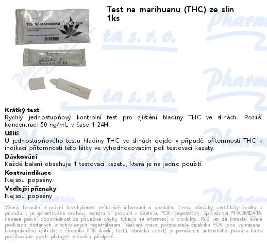 Test na marihuanu (THC) ze slin 1ks