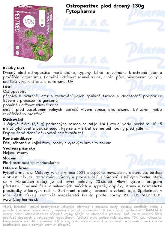 OstropestĹ™ec plod drcenĂ˝ 130g Fytopharma