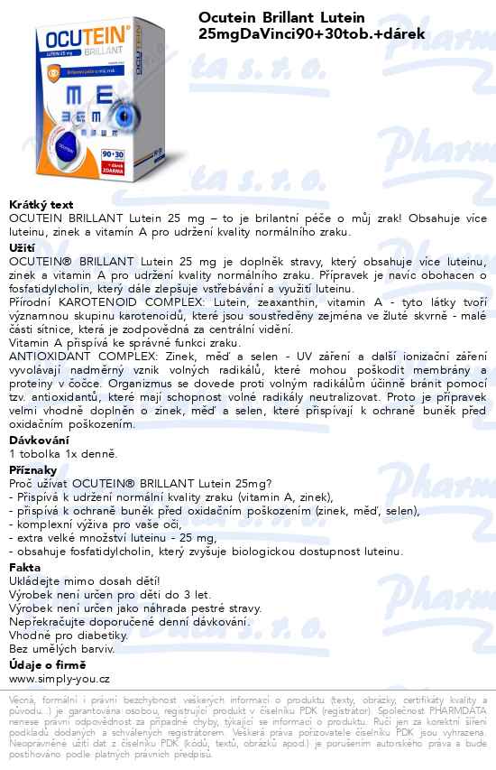 Ocutein Brillant Lutein 25mgDaVinci90+30tob.+dĂˇrek