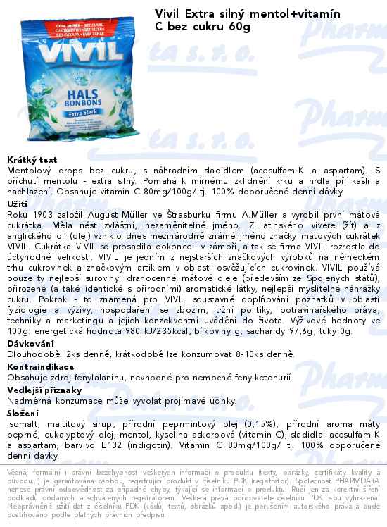 Vivil Extra silnĂ˝ mentol+vitamĂ­n C bez cukru 60g