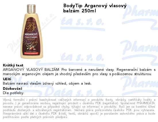 BodyTip ArganovĂ˝ vlasovĂ˝ balzĂˇm 250ml