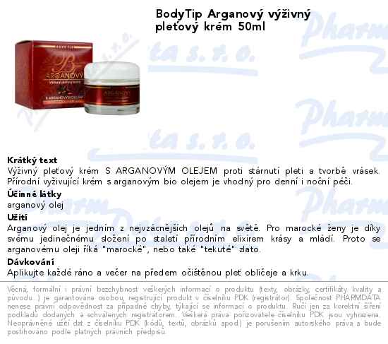 BodyTip ArganovĂ˝ vĂ˝ĹľivnĂ˝ pleĹĄovĂ˝ krĂ©m 50ml