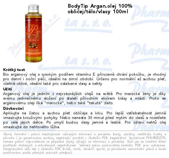 BodyTip Argan.olej 100% obliÄŤej/tÄ›lo/vlasy 100ml