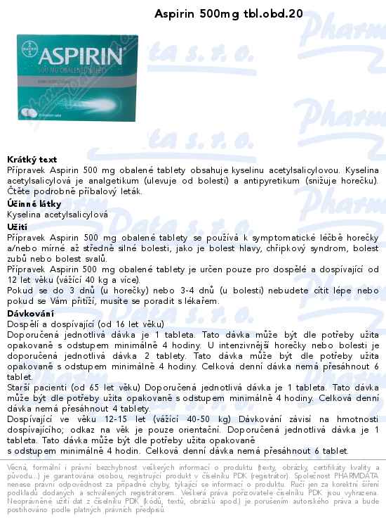Aspirin 500mg tbl.obd.20