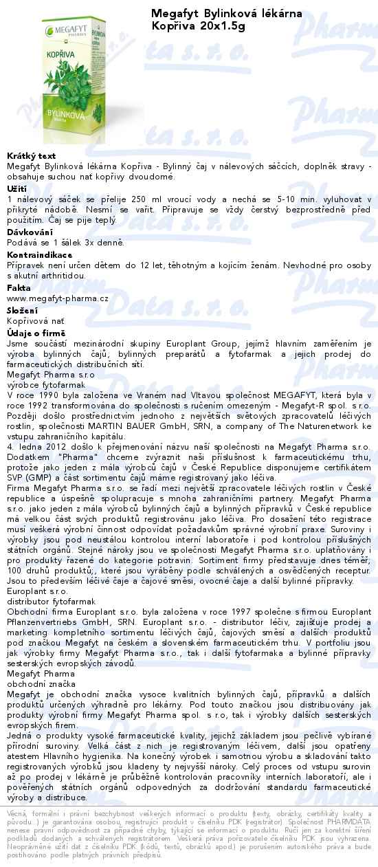 Megafyt BylinkovĂˇ lĂ©kĂˇrna KopĹ™iva 20x1.5g