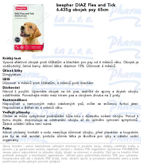 beaphar DIAZ Flea and Tick 6.435g obojek psy 65cm