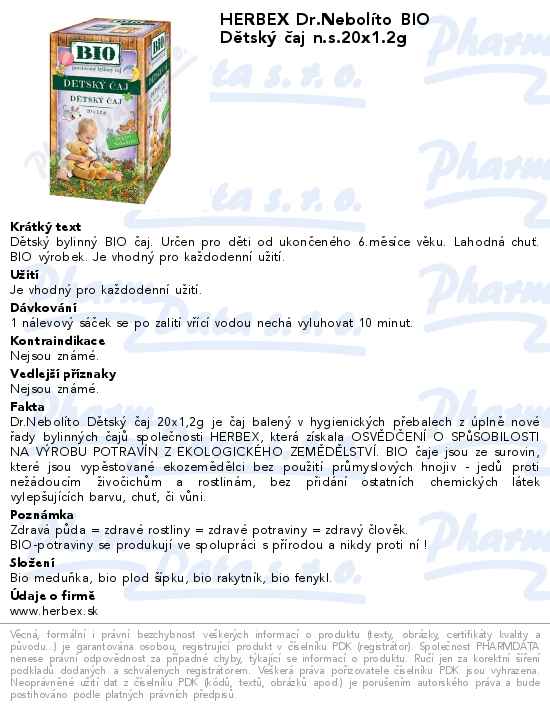 HERBEX Dr.NebolĂ­to BIO DÄ›tskĂ˝ ÄŤaj n.s.20x1.2g