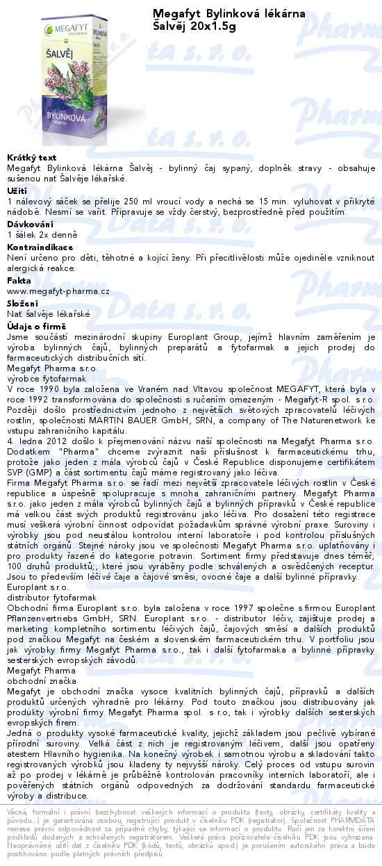 Megafyt BylinkovĂˇ lĂ©kĂˇrna Ĺ alvÄ›j 20x1.5g