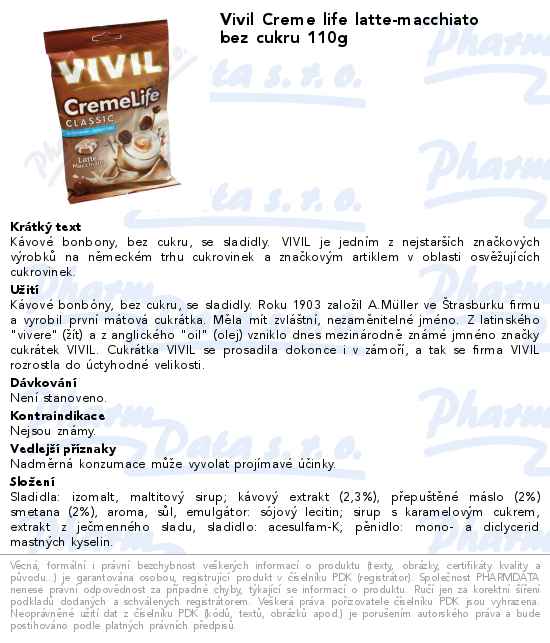 Vivil Creme life latte-macchiato bez cukru 110g